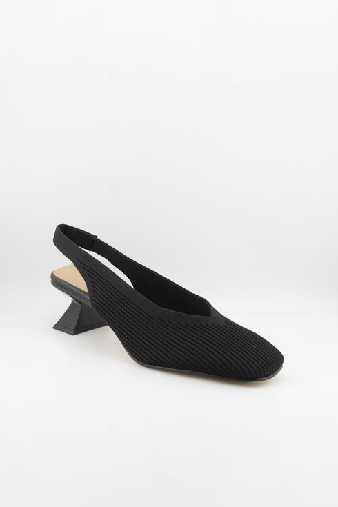 Miss Elastic Slingback Knit Textured Geometric Heels